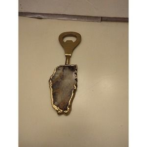 Vintage Alabaster stone brass bottle opener 6"